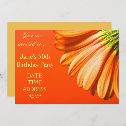 Oranje en gele Gerbera flower 50th Birthday Kaart (Voorkant / Achterkant)
