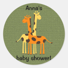 Oranje en gele giraffen op groene sticker