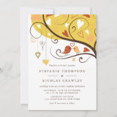 Oranje en gele grillige lovebirds bruiloft kaart (Voorkant)