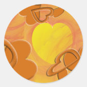 Oranje en gele hart digitale kunst ronde sticker (Voorkant)