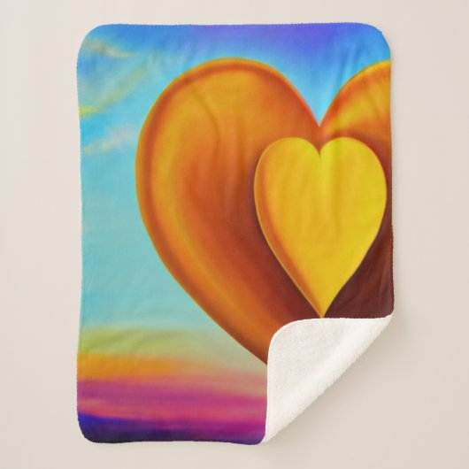 Oranje en gele Heart Sherpa Blanket Sherpa Deken (Voorkant)