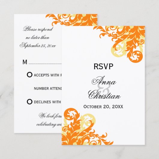 Oranje en gele herfst bruiloft RSVP kaarten (Voorkant / Achterkant)