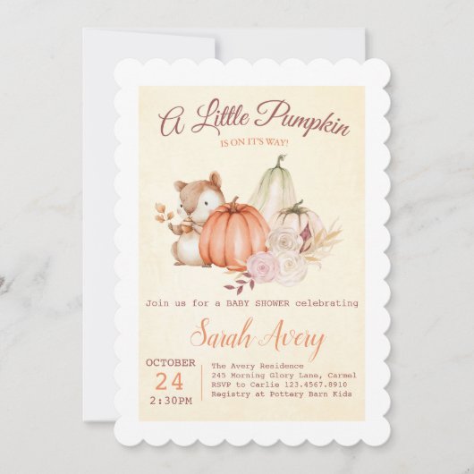 Oranje en Gele Herfst Pompoen Baby shower Kaart (Voorkant)