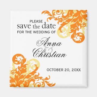 Oranje en gele herfst sparen de datum magneet