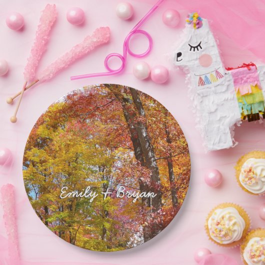 Oranje en gele Herfst Trees herfst Fotografie Papieren Bordje (Feest)