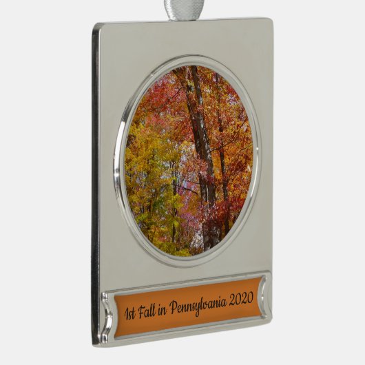 Oranje en gele Herfst Trees herfst Fotografie Verzilverd Banner Ornament (Rechts)