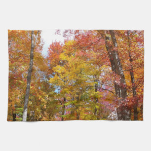 Oranje en gele herfstbomen Herfstfotografie Theedoek