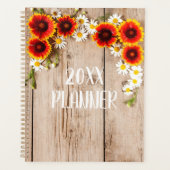 Oranje en gele kamillebloemen op rustiek hout planner (Voorkant)