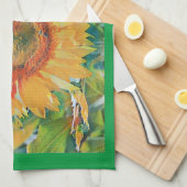 Oranje en gele keuken van zonnebloemen theedoek (Quarter Fold)