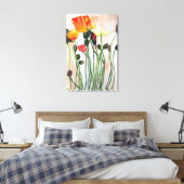 Oranje en gele papaver waterverf bloem kunst canvas afdruk (Insitu (Slaapkamer))