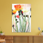 Oranje en gele papaver waterverf bloem kunst canvas afdruk (Insitu (Woonkamer))