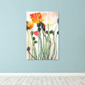 Oranje en gele papaver waterverf bloem kunst canvas afdruk (Insitu (Houten vloer))