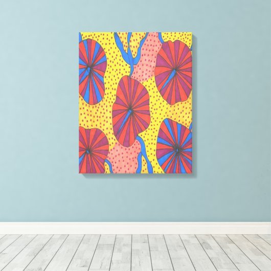 Oranje en gele Retro Funk Abstracte Art Prints (Insitu (Houten vloer))