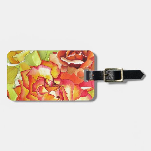 Oranje en gele rozen waterverf kunst bagagelabel (Voorkant horizontaal)