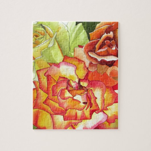 Oranje en gele rozen waterverf kunst legpuzzel (Verticaal)