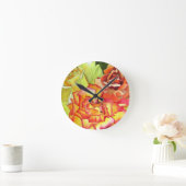 Oranje en gele rozen waterverf kunst ronde klok (Huis)