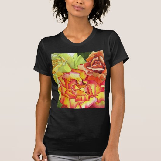 Oranje en gele rozen waterverf kunst t-shirt (Voorkant)
