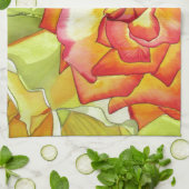 Oranje en gele rozen waterverf kunst theedoek (Gevouwen)