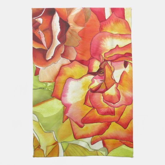 Oranje en gele rozen waterverf kunst theedoek (Verticaal)