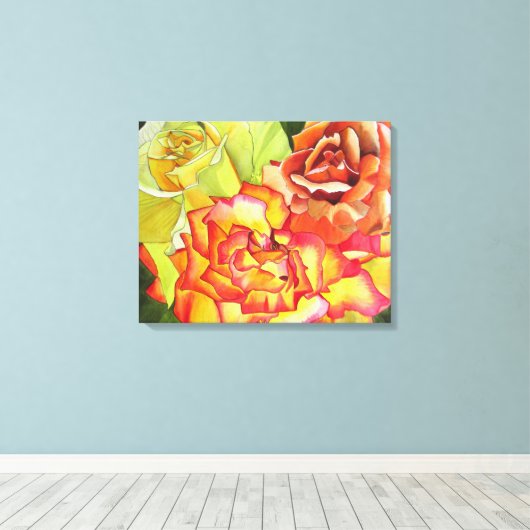 Oranje en gele rozenwaterverf originele kunst canvas afdruk (Insitu (Houten vloer))