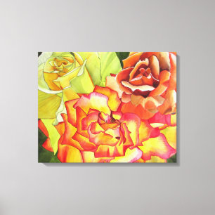 Oranje en gele rozenwaterverf originele kunst canvas afdruk