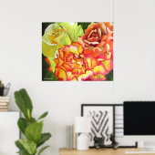 Oranje en gele rozenwaterverf originele kunst poster (Thuiskantoor)
