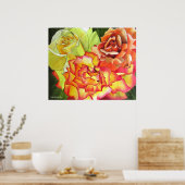 Oranje en gele rozenwaterverf originele kunst poster (Keuken)