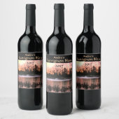 Oranje en gele Sunset Pond Wine Label Wijn Etiket (Flessen)