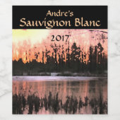 Oranje en gele Sunset Pond Wine Label Wijn Etiket (Enkel label)