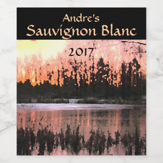 Oranje en gele Sunset Pond Wine Label Wijn Etiket (Enkel label)