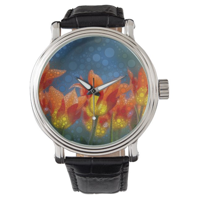 Oranje en gele tulpen horloge (Voorkant)
