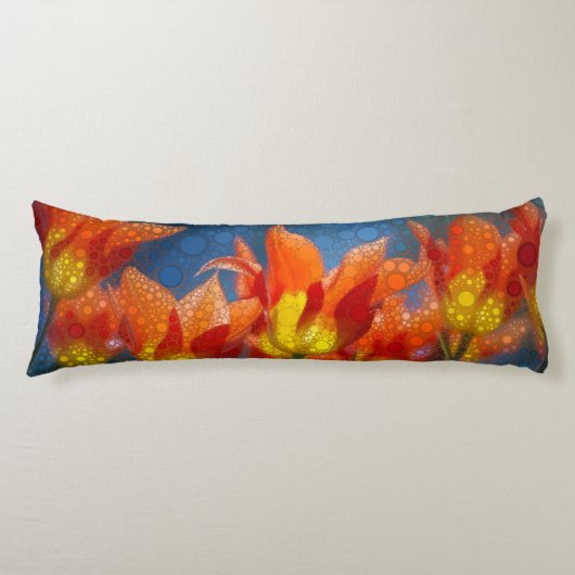 Oranje en gele tulpen lichaamskussen (Voorkant)