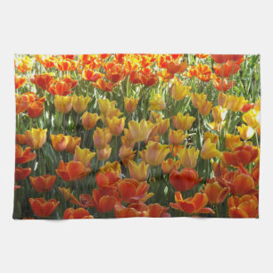 Oranje en gele tulpen theedoek