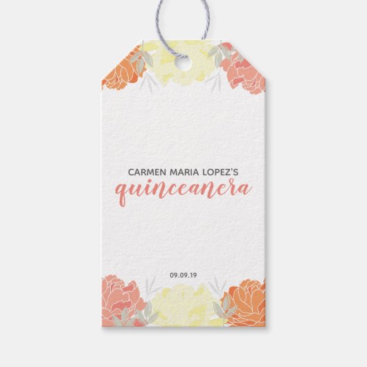 Oranje en gele volken Quinceanera Partij Cadeaulabel (Voorkant)