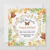 Oranje en gele waterverf bloemenblanco bruiloft feestdagenkaart (Voorkant)