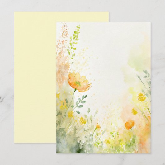 Oranje en gele waterverf bloemenblanco bruiloft kaart (Voorkant / Achterkant)
