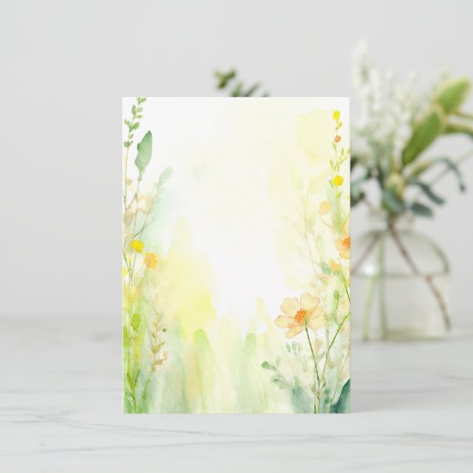 Oranje en gele waterverf bloemige blanco bruiloft kaart (Staand voorkant)