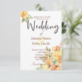 Oranje en gele waterverf florale bruiloft invita kaart (Staand voorkant)