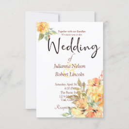 Oranje en gele waterverf florale bruiloft invita kaart