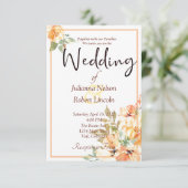 Oranje en gele waterverf florale bruiloft invita kaart (Staand voorkant)