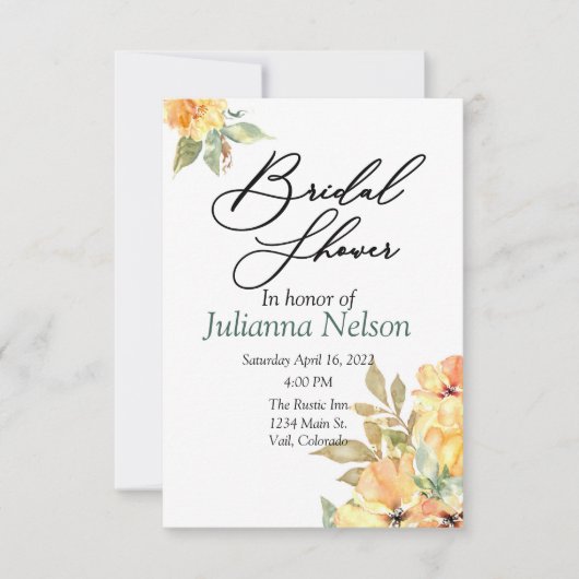 Oranje en gele waterverf florale  kaart (Voorkant)