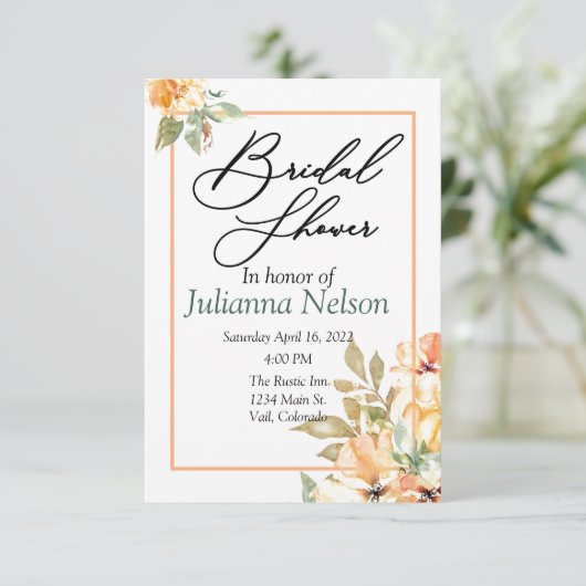 Oranje en gele waterverf florale  kaart (Staand voorkant)