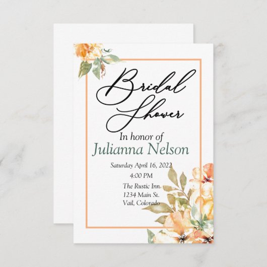 Oranje en gele waterverf florale  kaart (Voorkant / Achterkant)