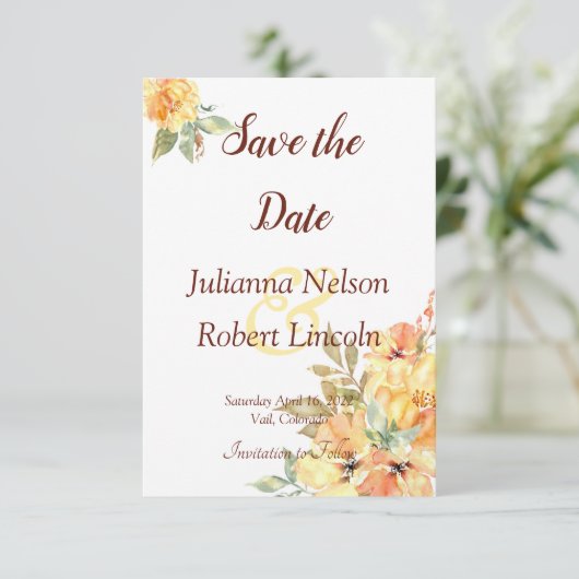 Oranje en gele waterverf florale oplossing behalve kaart (Staand voorkant)