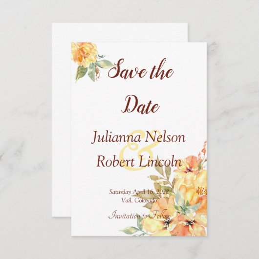 Oranje en gele waterverf florale oplossing behalve kaart (Voorkant / Achterkant)