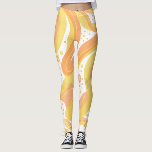 Oranje en gele wervelingen met Stippen Leggings (Voorkant)