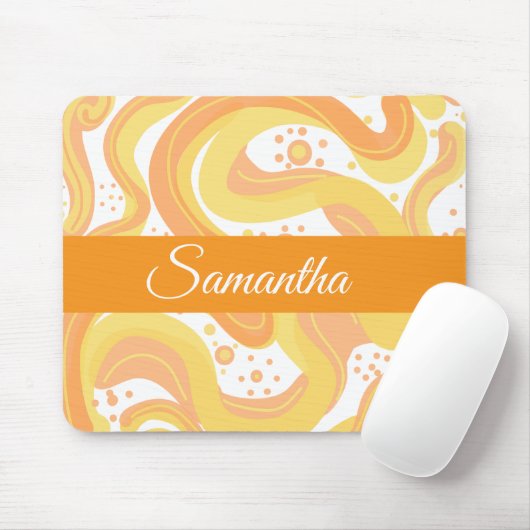 Oranje en gele wervelingen met Stippen Muismat (Met muis)