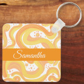 Oranje en gele wervelingen met Stippen Sleutelhanger (Achterkant)