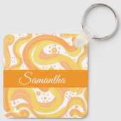 Oranje en gele wervelingen met Stippen Sleutelhanger (Achterkant)