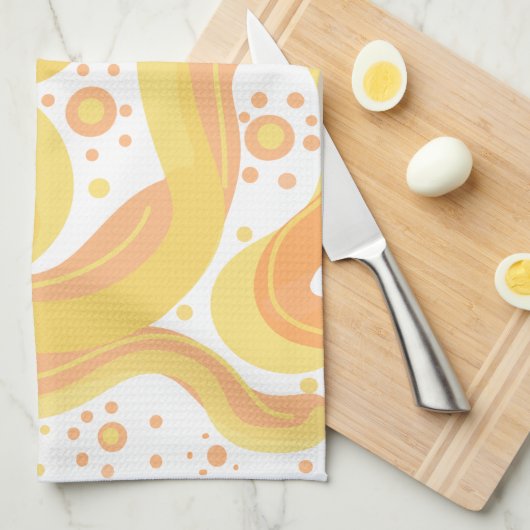 Oranje en gele wervelingen met Stippen Theedoek (Quarter Fold)